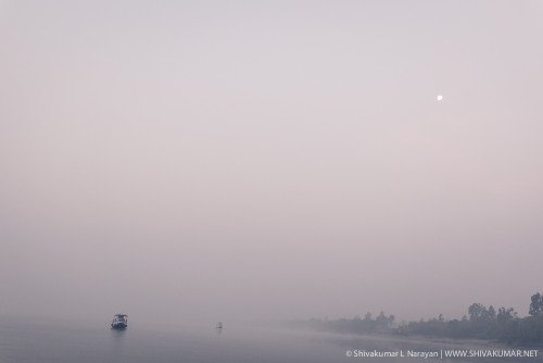 Moon set on a foggy winter morning in Sundarbans